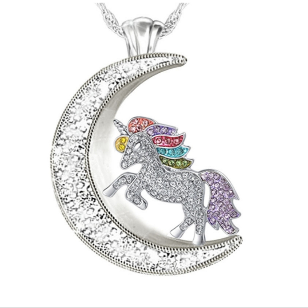 Rhinestone Unicorn Pendant Necklace